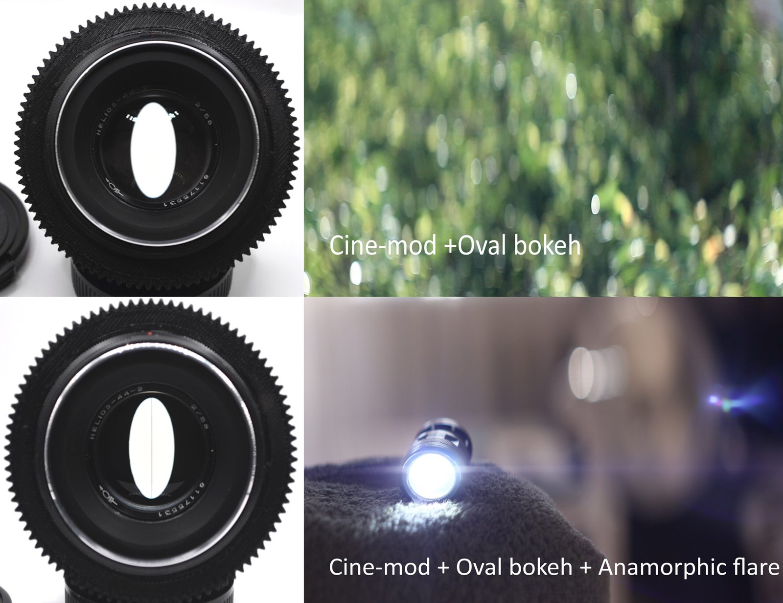 helios 44-2 cine mod oval bokeh and anamorphic flare