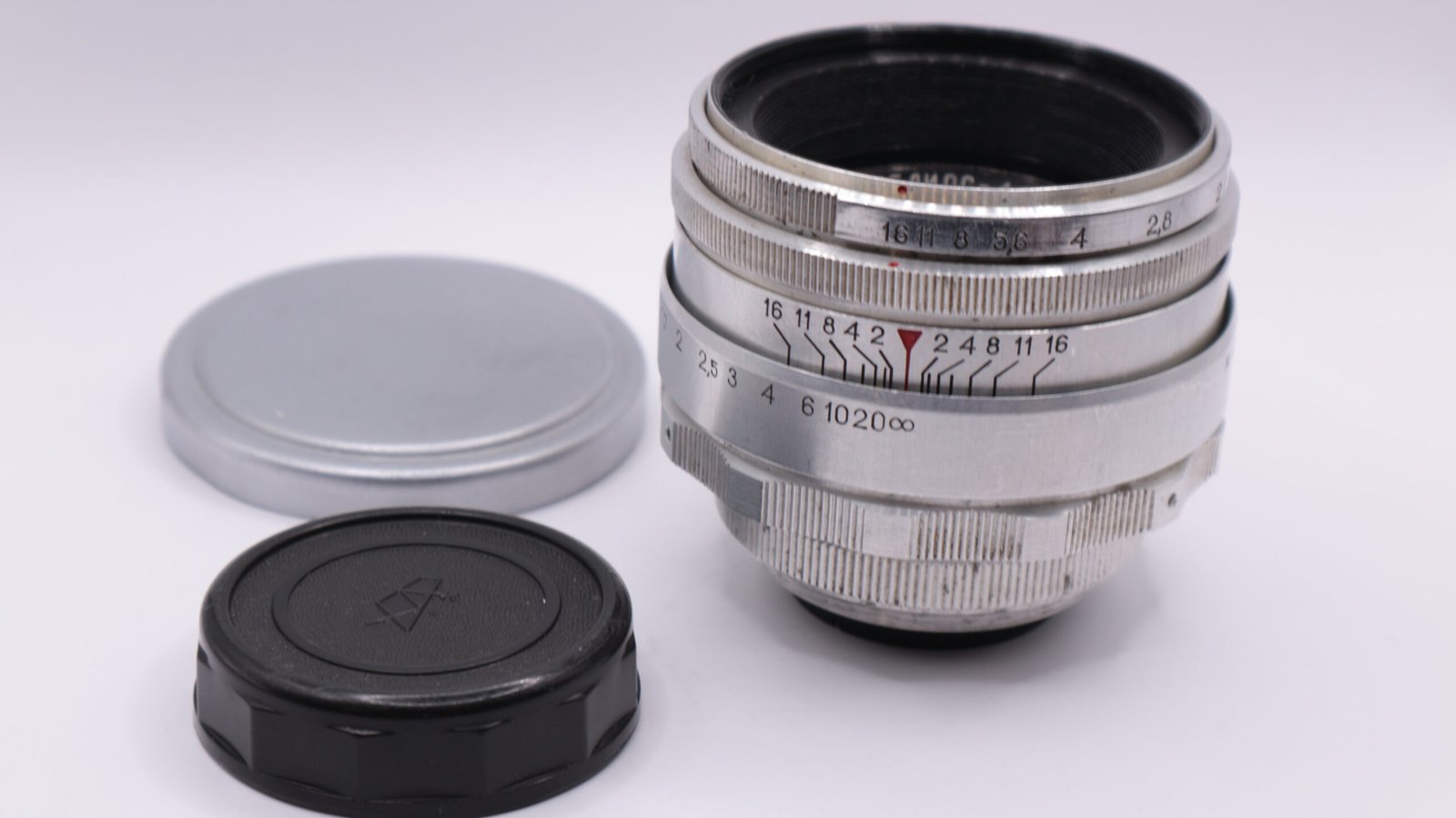 Rare HELIOS 44 Red P KMZ Lens M39 Silver 13 blades S/N 0020281 - Image 9