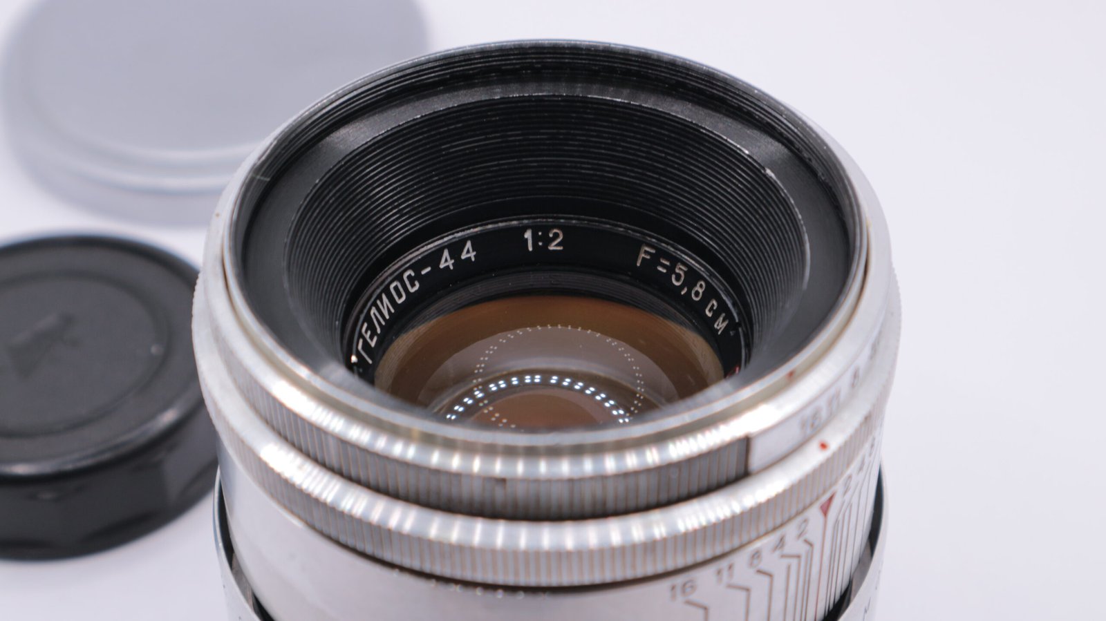 Rare HELIOS 44 Red P KMZ Lens M39 Silver 13 blades S/N 0020281 - Image 5
